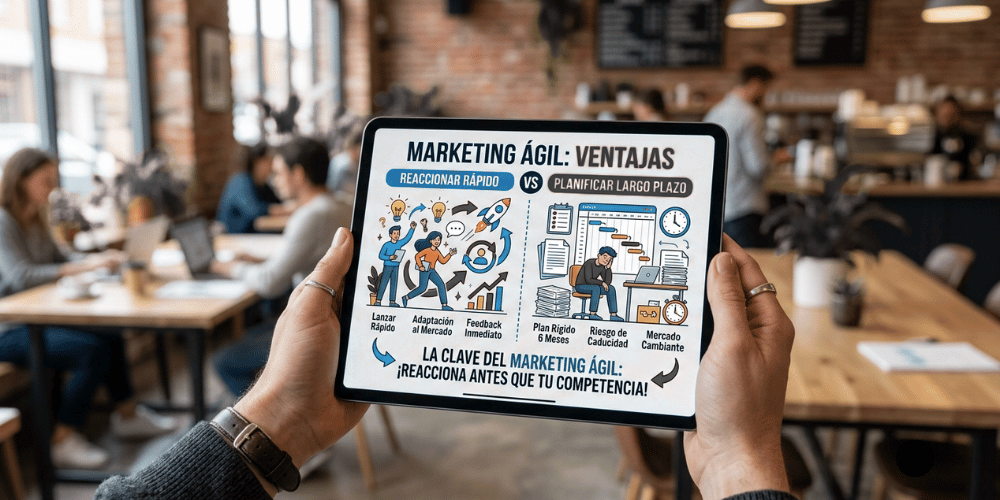 Ilustración del marketing ágil mostrando la ventaja de reaccionar rápido frente a planificar.